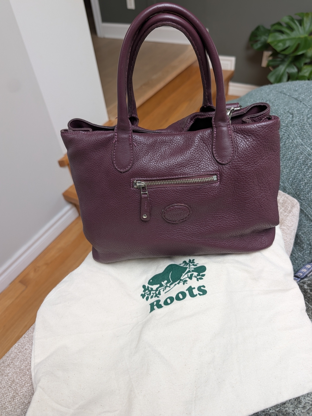 Vintage Roots Leather Satchel Burgundy/Plum - Picture 8 of 15